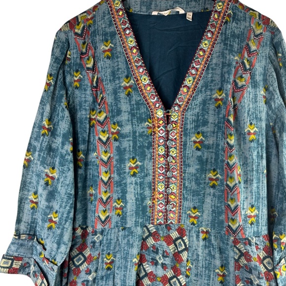 Soft Surroundings San Remo Maxi Dress Sz 24W 3X Gypsy Boho Peasant Blue Kaftan - Picture 3 of 6